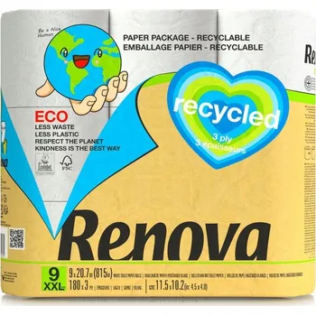 Toaletní papír Suchý toaletní papír bez vůně Renova 9 ks