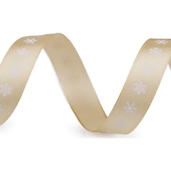 Stuha Vánoční saténová stuha vločky šíře 15 mm, velké, 2 zlatá bílá