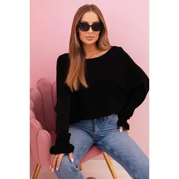 Dámský svetr Dámský svetr z mohéru s nařasenými rukávy a výstřihem na zádech černý UNI