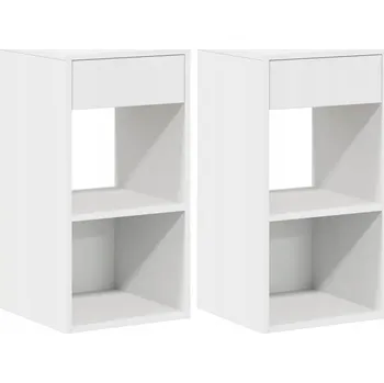 Noční stolek Bílý noční stolek se zásuvkou a otevřenými přihrádkami 35x34x66,5 cm