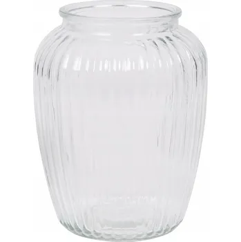 Váza VÁZA ŽEBROVANÁ SKLO PRŮHLEDNÁ PAIGE PRŮMĚR 15 cm VÝŠKA 20 cm