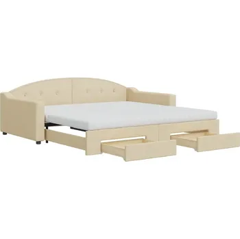 Pohovka Rozkládací pohovka 2 v 1 se zásuvkami, krémová, 223x110x75 cm, matrace 100x200x10 cm