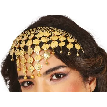 Čelenka Arabka Cikánka Ozdoba na Hlavu se Zlatými Mincemi Medailonky Karneval