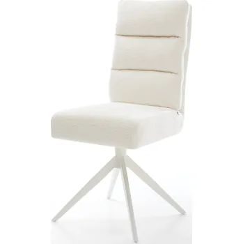 Jídelní židle DELIFE Jídelní židle Pela-Flex bouclé měkký béžová křížová podnož široká bílá 360° otočný houpací funkce taštičkové pružiny