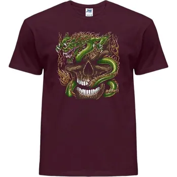 Pánské tričko panske-levne-bavlnene-tricko-potisk-drak-lebka Barva: Burgundy - vínová, velikost: S