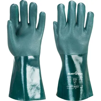 Pracovní rukavice PORTWEST Rukavice PVC A835, chemicky odolné, dvakrát máčené 35cm POR-A835GNRL L Zelená