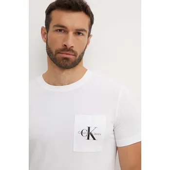 Pánské oblečení Bavlněné tričko Calvin Klein Jeans J30J320936 bílá 00X, vel. S