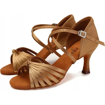 Dámské sandále Lelka taneční boty na latino W7B - SVĚTLE HNĚDÁ - podpatek 7,5 cm, velikost 39