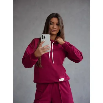 Dámská halenka Teplákový komplet ve vínové bordó barvě - mikina se stojáčkem a kalhoty (82162) odstíny červené XL (42)