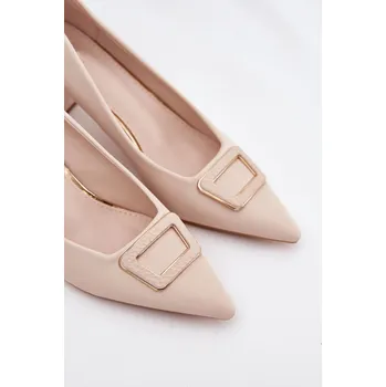 Dámské lodičky Dámské lodičky na širokém podpatku s ozdobnou sponou Seriva – béžové Velikost: 38