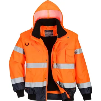 pracovní bunda PORTWEST Bunda Bomber Hi-Vis Contrast C465, odnímatelné rukávy, zateplená, reflexní POR-C465ONRXS XS Oranžová/navy