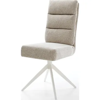 Jídelní židle DELIFE Jídelní židle Pela-Flex tkanina Měkký béžová křížová podnož široká bílá 360° otočný houpací funkce taštičkové pružiny