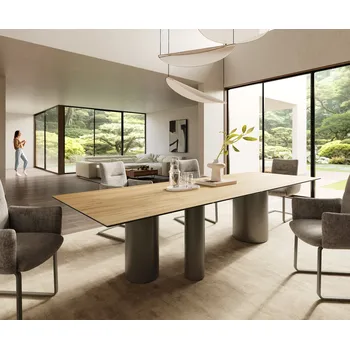 Jídelní stůl DELIFE Jídelní stůl Edge 300x100 keramika Laminam® Sabbia dubová Troa kov titanové efektové provedení