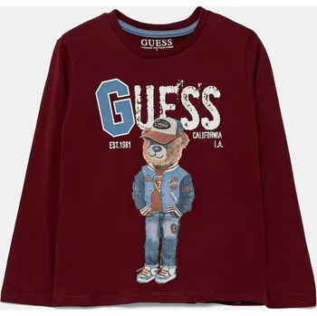 Dětská móda Dětské bavlněné tričko s dlouhým rukávem Guess N5YI23.K8HM4.9BYA burgundské 83X, vel. 88-96