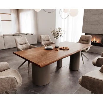 Jídelní stůl DELIFE Jídelní stůl Edge 200x100 akácie hnědá Troa kov titanová efektová úprava Live-Edge