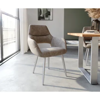 Jídelní židle DELIFE Jídelní židle Yago-Flex s područkami mikrovlákno taupe vintage 4 nohy zúžené nerezová ocel taštičkové pružiny