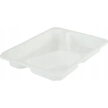 Jednorázové nádobí Cateringová tácek 227x178x30mm, balení 50 Ks, bílý, 3-komorový, OPAKOVANĚ POUŽITELNÉ