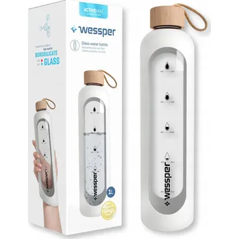 Obraz Motivační skleněná lahvička na vodu 1l Wessper ACTIVEMAX CRYSTALLINE White