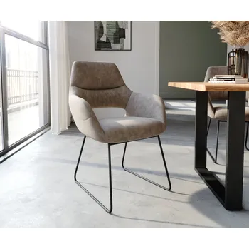Jídelní židle DELIFE Jídelní židle Yago-Flex s područkami mikrovlákno taupe vintage černá tenká podnož taštičkové pružiny