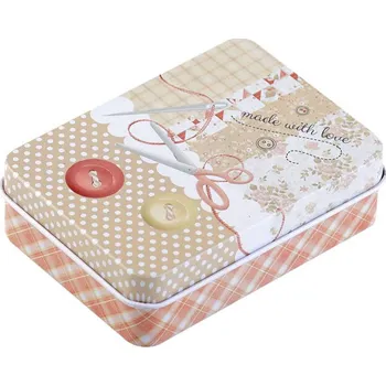 Organizér galanterie Plechová krabička na šití, malé, 7 hnědá písková