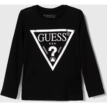 Dětské bavlněné tričko s dlouhým rukávem Guess K84I18.K8HM0.9BYX černá 99X, vel. 96-104