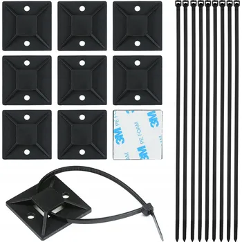 Stahovací páska ORGANIZÉR NA KABELY DRŽÁK 10 KS STAHOVACÍ PÁSKY LEPIDLO 3M