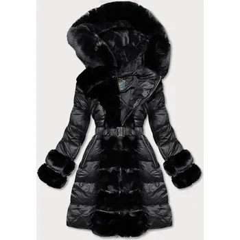 Dámská bunda Černá dámská zimní bunda s ozdobnou kožešinou (7729BIG) odstíny černé 52