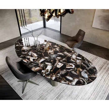 Jídelní stůl DELIFE Jídelní stůl Edge oválný 280x130 keramika Iris FMG Agatablack Troa kov efektová úprava titan