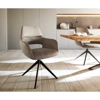 Jídelní židle DELIFE Jídelní židle Yago-Flex s područkami mikrovlákno taupe vintage křížová podnož široká černá taštičkové pružiny