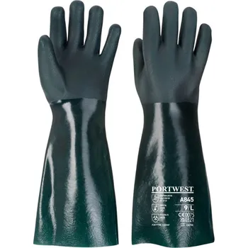 Pracovní rukavice PORTWEST Rukavice PVC A845, chemicky odolné, dvakrát máčené 45cm POR-A845GNRXL XL Zelená