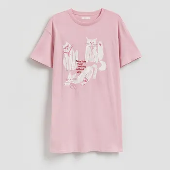 Dámské noční prádlo Reserved - Noční košile s potiskem - růžová - 582HS-30X - 582HS-30X-XL