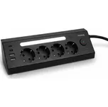 Nabíjecí stanice Huslog 15W 4xzásuvka, 2xUSB-C, 2xUSB, 1x LED světlo černá