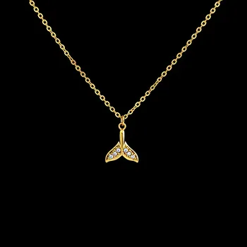 Náhrdelník Náhrdelník Velrybí ploutev pozlacená ocel 316L se zirkony č. 1783