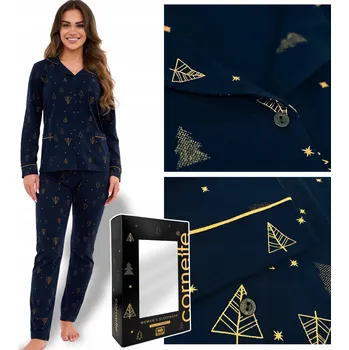 Dámské noční prádlo Dámské rozepínací pyžamo CORNETTE 482/447 GOLD tmavě modrá XL 0