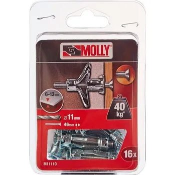 Molly m11110-xj Rozpínací hmoždinka do plechu s vrutmi M5 Ø 5 x 36 mm, šedá, sada 16 kusů 1 balení