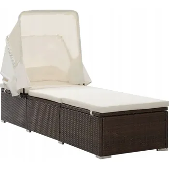 Zahradní lehátko Lehátko z polyratanu s baldachýnem, hnědé, 195 x (65/61,5) x (33/110) cm