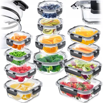 Dóza na potraviny Skleněné dózy na potraviny, sada skleněných dóz, skleněný krabička na oběd, 12 ks