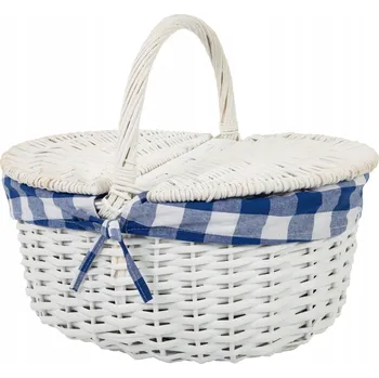 Piknikový koš Piknikový koš proutěný bílý s uchem, vystlaný látkou