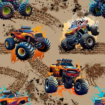 Galanterie Teplákovina, MonsterTruck na hnědé (E) (Kvalitní teplákovina Bella)