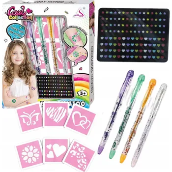 kreativní sada SADA NA VÝROBU TETOVÁNÍ DOČASNÉ OMYVATELNÉ FIXY POPISOVAČE SAMOLEPKY VZORY