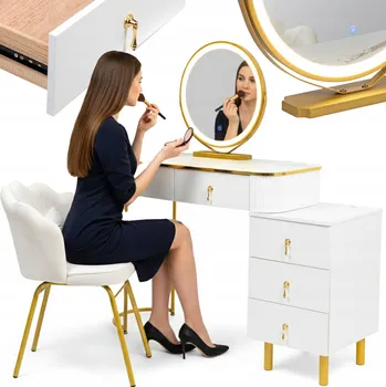 Toaletní stolek Toaletní Stolek Kosmetický Se Zrcadlem Sada nábytku Bílá VERDIRO
