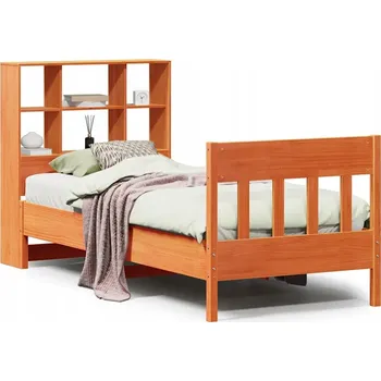 Postel Dřevěná borovicová postel s čelem a 6 přihrádkami, voskovaná hnědá 228,5x1