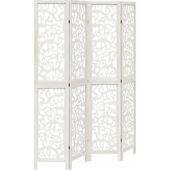 Paraván Paraván z masivního dřeva Paulownia, bílý, 140-145 x 200 cm, 4 panely