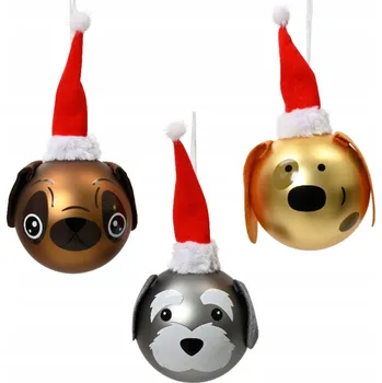 Vánoční dekorace Vánoční Koule skleněná pejsek v čepici hnědý