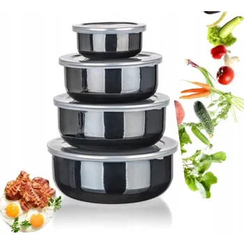 Dóza na potraviny SADA SMALTOVANÝCH MISEK na jídlo, potraviny, černé dózy s víčky