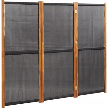 Paraván Skládací paraván z masivního akáciového dřeva, černý, 210 x 180 cm