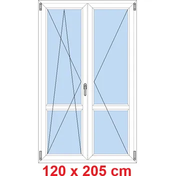 Okno Soft Dvoukřídlé balkonové dveře s příčkou 120x205 cm, otevíravé a sklopné