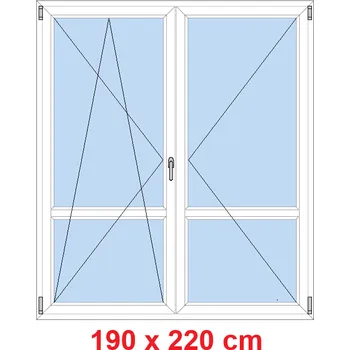 Okno Soft Dvoukřídlé balkonové dveře s příčkou 190x220 cm, otevíravé a sklopné