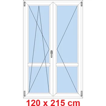 Okno Soft Dvoukřídlé balkonové dveře s příčkou 120x215 cm, otevíravé a sklopné