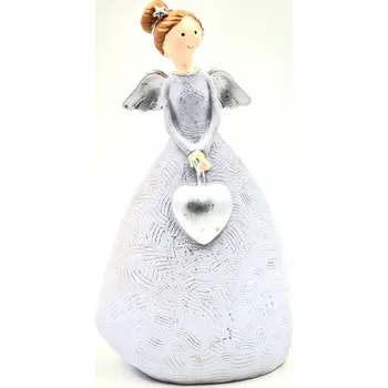 Obraz Dekorativní figurka andělíčka se srdcem – stříbrno-šedá, s brokátovým zdobením